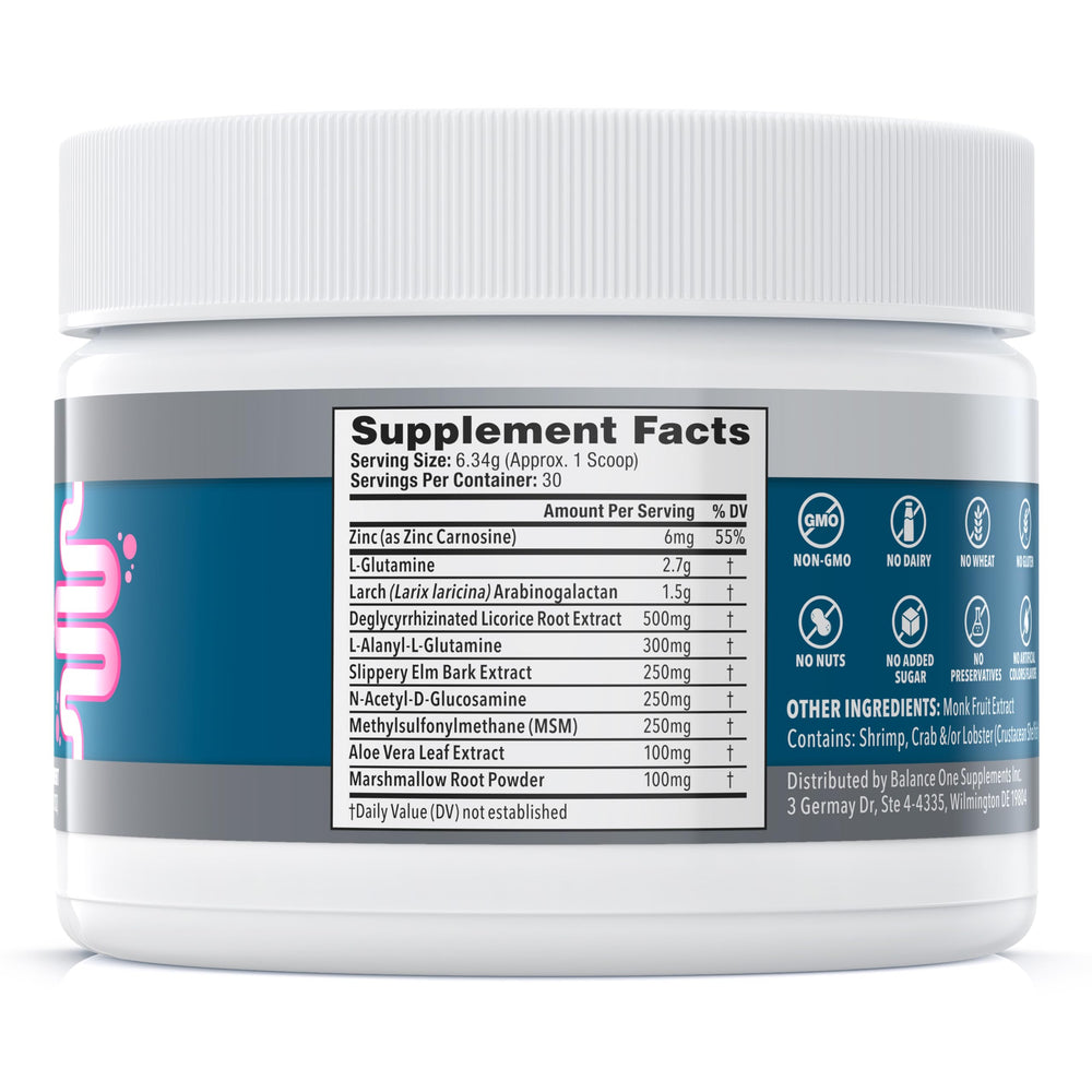 Balance ONE 30-serving container graphic highlighting value and ongoing digestive support