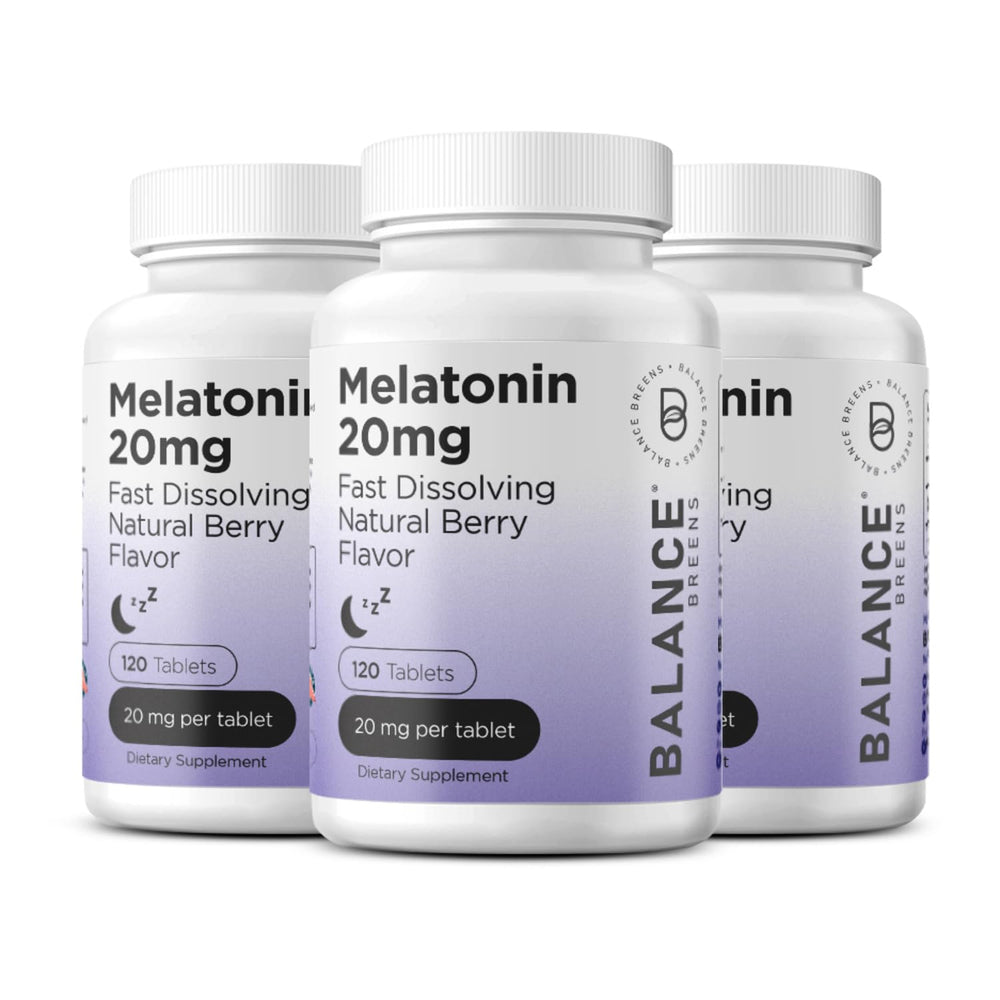 Balancebreens Melatonin 20mg fast-dissolve bottle for quick sleep support and convenient nightly use.