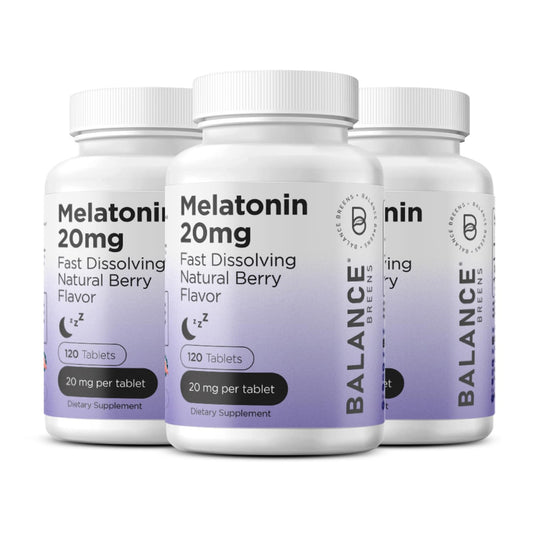 Balancebreens Melatonin 20mg fast-dissolve bottle for quick sleep support and convenient nightly use.