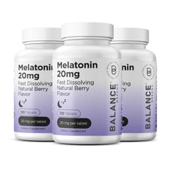 Balancebreens Melatonin 20mg fast-dissolve bottle for quick sleep support and convenient nightly use.