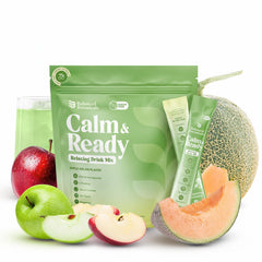 Balanced Botanicals Calm and Ready Apple Melon front label image for a refreshing relaxation routine.