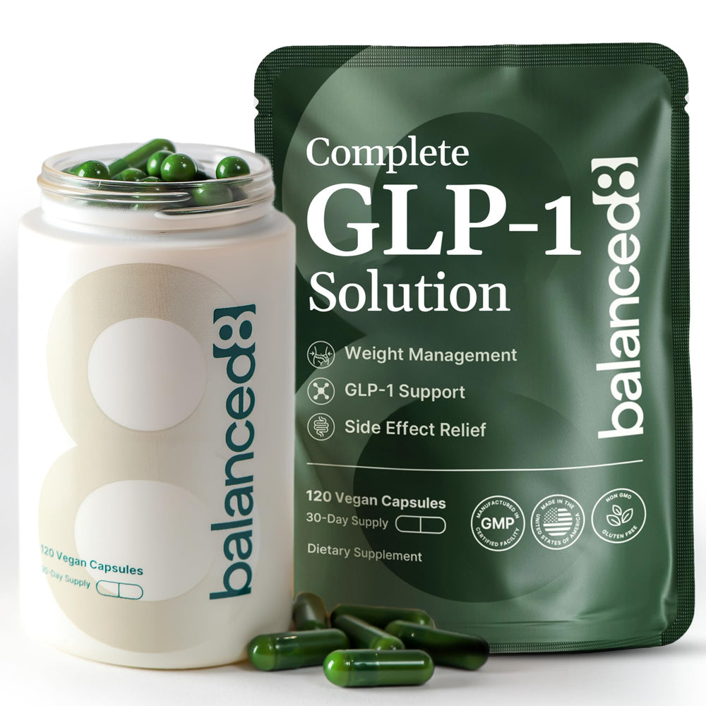 balanced8 GLP-1 bottle display showing premium packaging for daily use