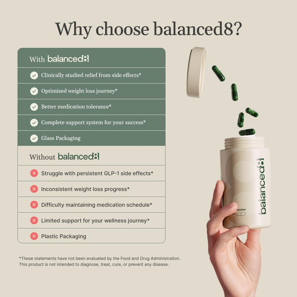 balanced8 GLP-1 gut health graphic illustrating digestive balance