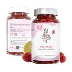 Balancing Act Slay The Day Energy Gummies bottle front for caffeine-free focus and steady energy.