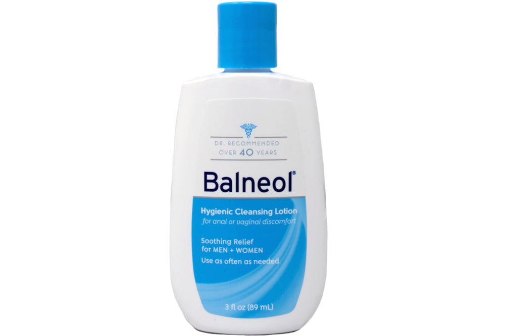 Balneol cleansing lotion bottle close-up highlights compact 3 oz size