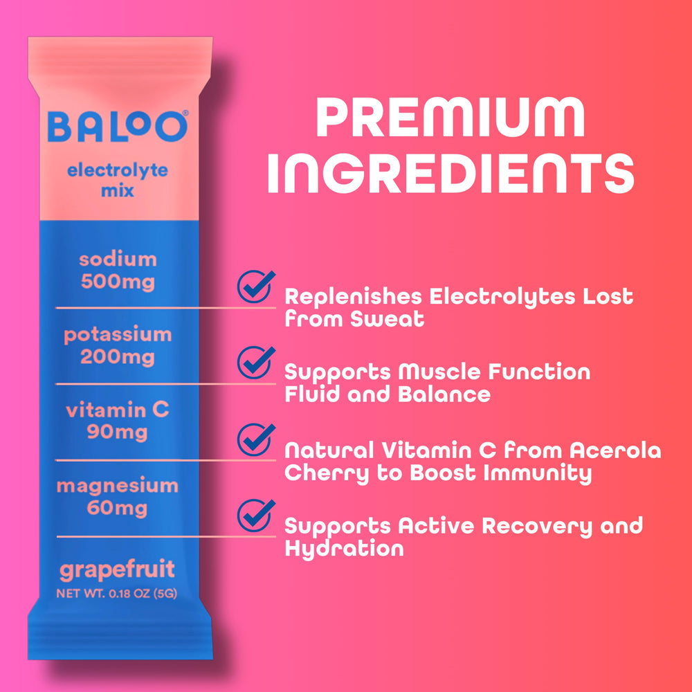 Baloo sugar-free label close-up highlights clean, no added sugar hydration.