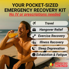 Banana Bag on-the-go usage sachets showing compact, everyday hydration option