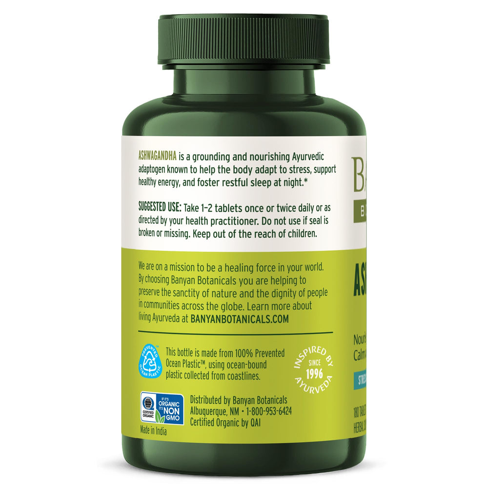 Banyan Botanicals bottle with water for restful sleep.
