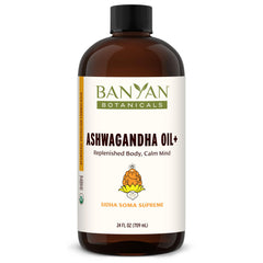 Banyan Botanicals Ashwagandha Oil+ bottle pour for post-workout recovery