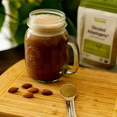 Banyan Botanicals Elevated Adaptogens eleuthero powder beside a scoop