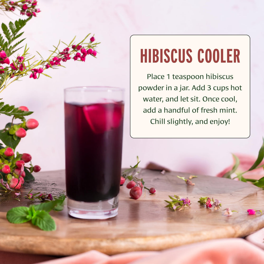Hibiscus Powder packaging from Banyan Botanicals signals organic, sustainable sourcing.