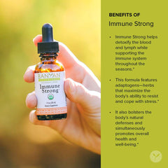 Close-up of Immune Strong label showing organic and fair trade cues