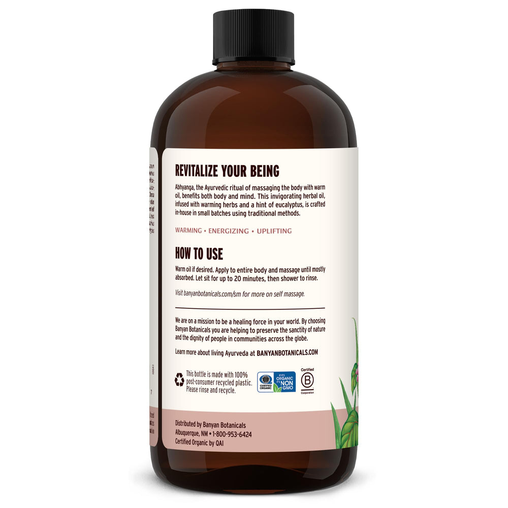 Banyan Botanicals Kapha Massage Oil being applied to skin for nourishing touch to support circulation.