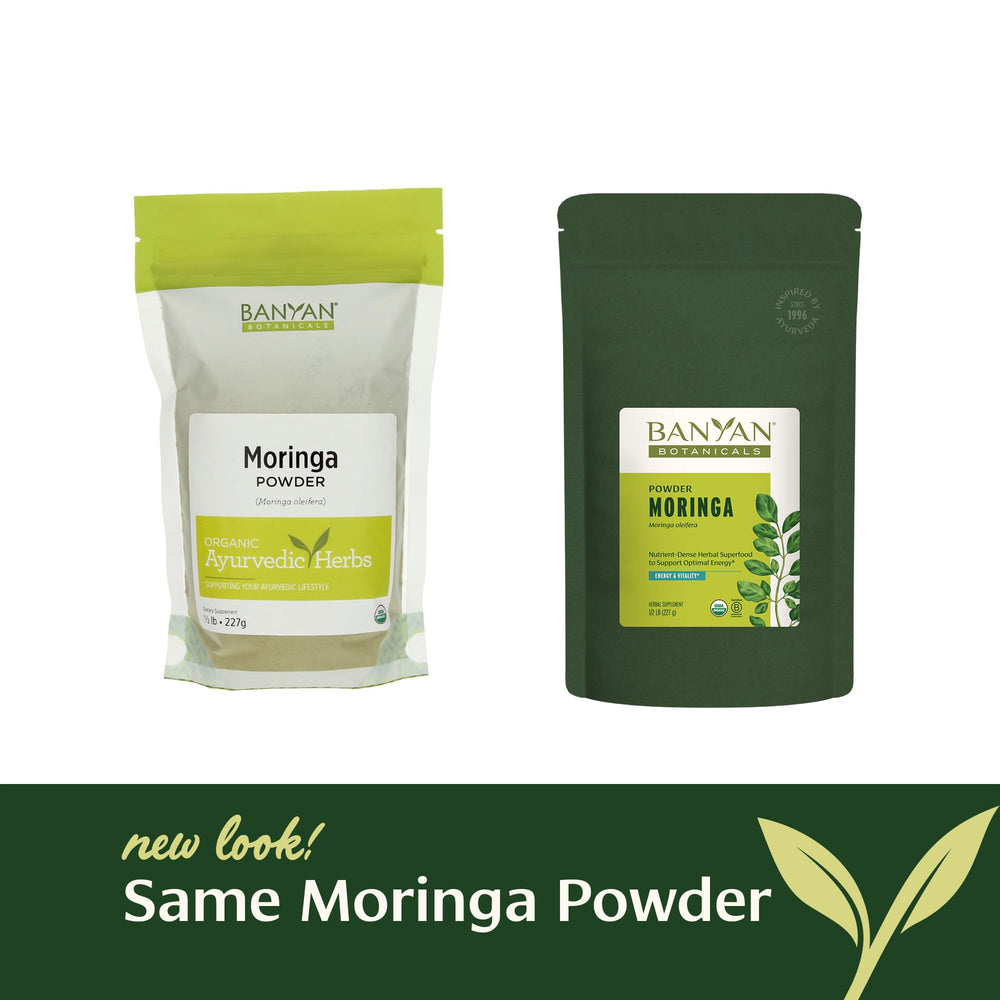 Banyan Botanicals Moringa Powder yogurt topping, subtle nutrition boost.