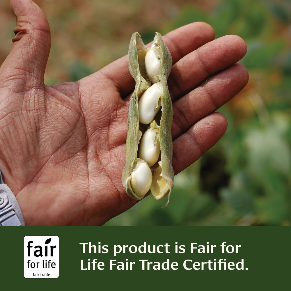 Packaging box for Banyan Botanicals Mucuna Pruriens emphasizes organic, non-GMO, fair trade.