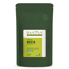 Banyan Botanicals Musta powder bottle pour for easy daily dosing