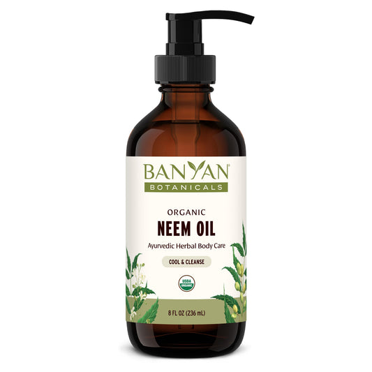 Banyan Botanicals Neem Oil bottle—cooling and soothing for skin.