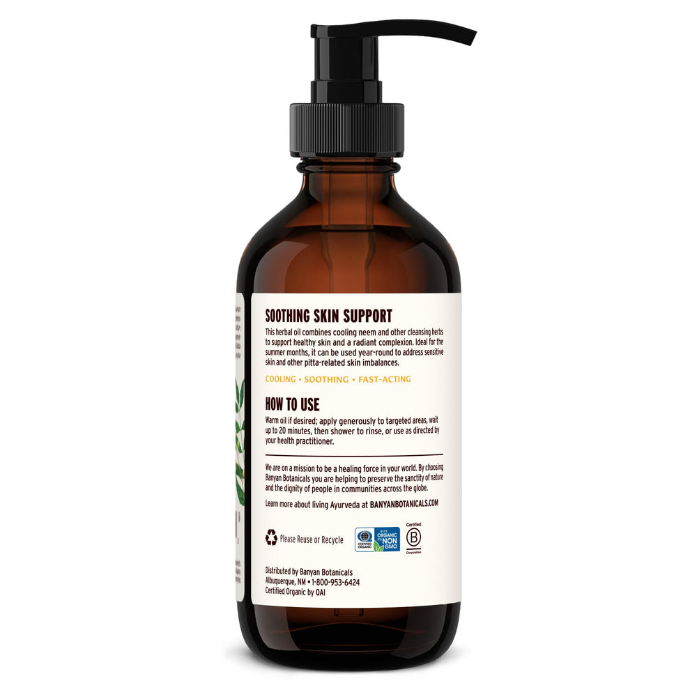Sustainably sourced Banyan Botanicals Sidha Soma Supreme Neem Oil packaging supports eco-conscious skincare.