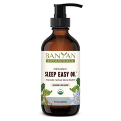 Banyan Botanicals Sleep Easy Oil bottle for soothing self-massage at night.