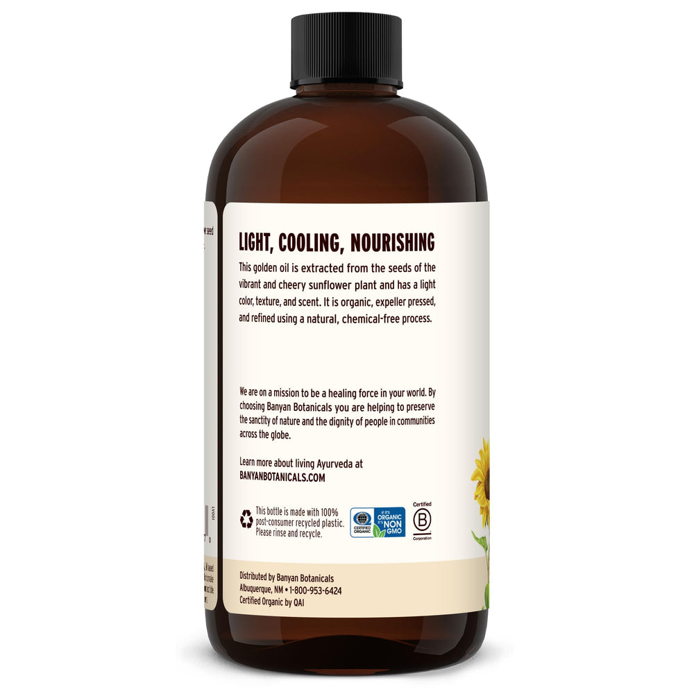 Banyan Botanicals Sunflower Oil used for body massage and skin nourishment.