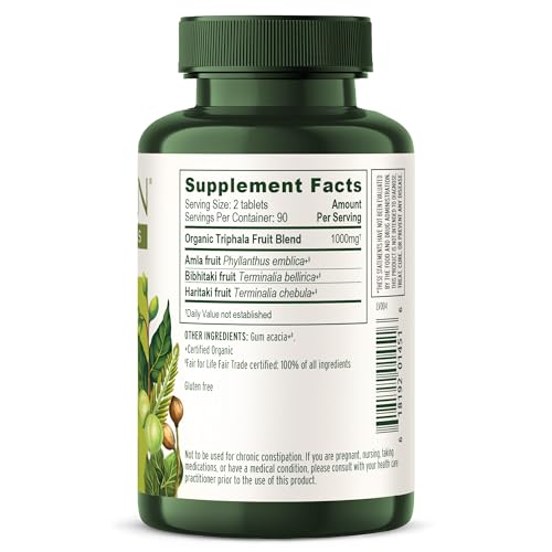 Banyan Botanicals Triphala tablets arranged for a daily routine