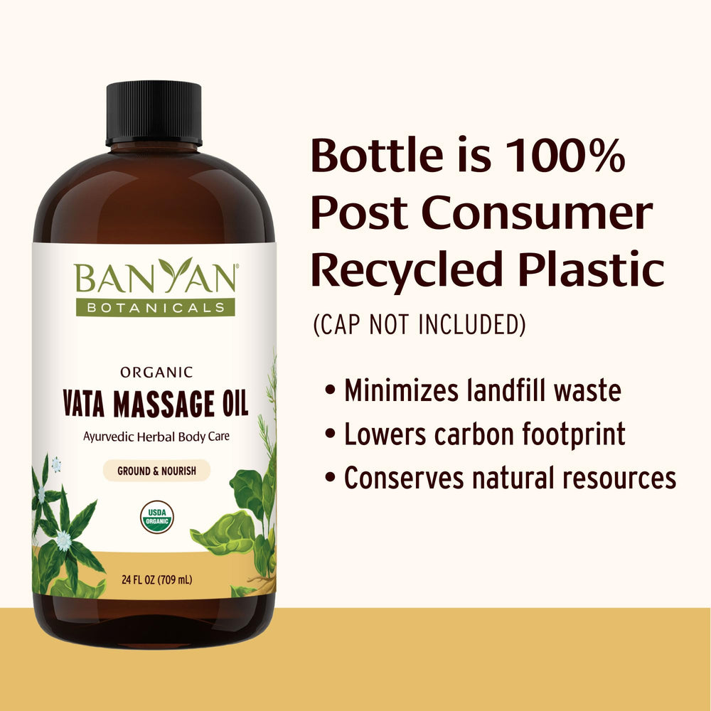 Banyan Botanicals Vata Massage Oil ingredients highlight with ashwagandha and shatavari