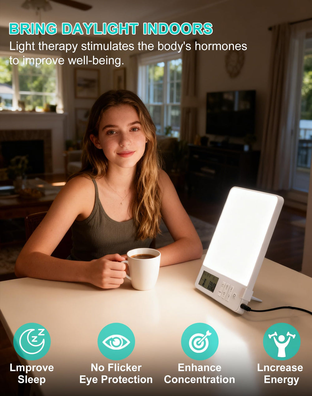 BAOMING-white-mode-light simulates sun exposure to improve concentration and daytime clarity.