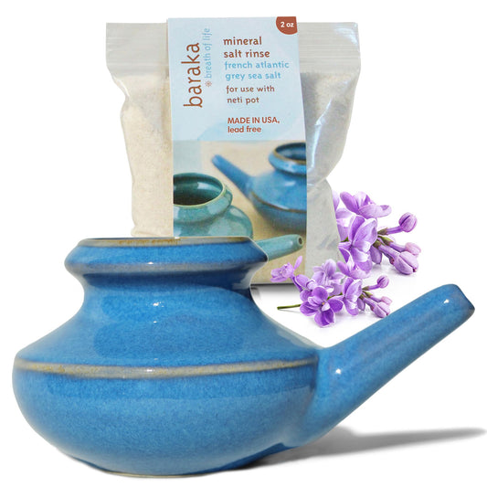 Baraka Neti Pot Tool Kit Ceramic Blue for gentle nasal irrigation and everyday relief.