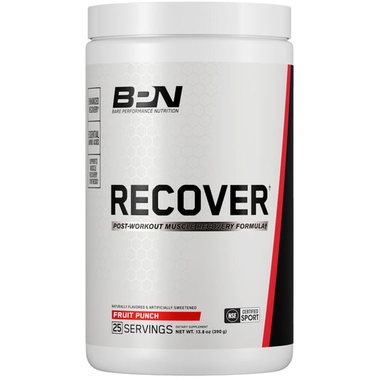 Bare Performance Nutrition BPN Recover bottle pouring after training for smooth post-workout recovery.