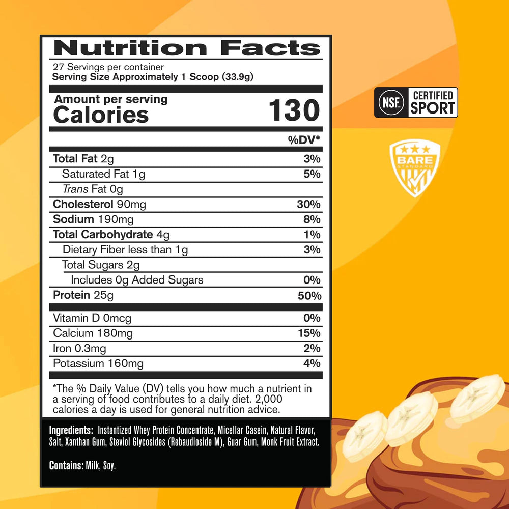 BARE PERFORMANCE NUTRITION BPN Whey Powder tub highlighting premium mixability and flavor options.
