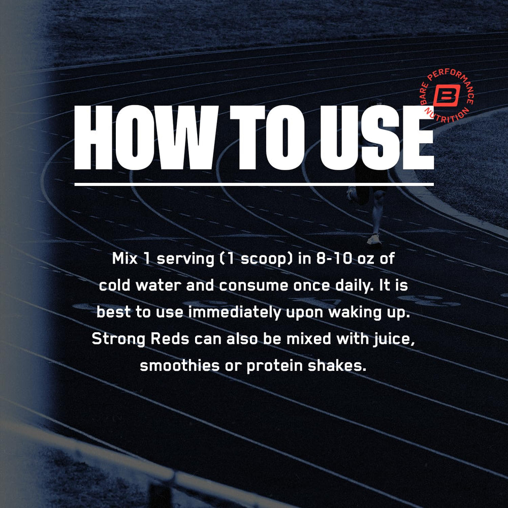 Bare Performance Nutrition Strong Reds scoop shows easy measuring for servings.
