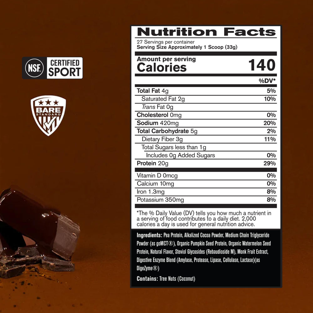 Bare Performance vegan protein close-up of pea protein for clean plant-based blend