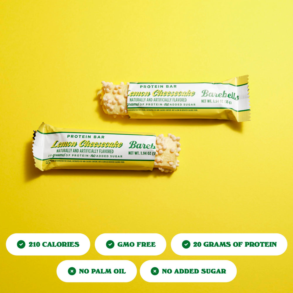 Barebells Lemon Cheesecake bar texture close-up showing soft, chewy bite.