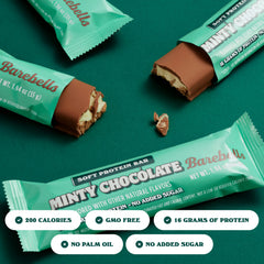 Barebells Minty Chocolate Soft Bar coating close-up shows milky texture.