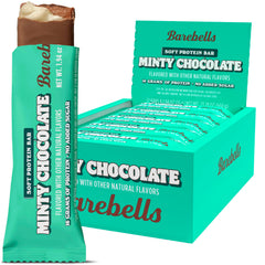 Barebells Minty Chocolate Soft Bar pack of 12 for convenient protein snacking.