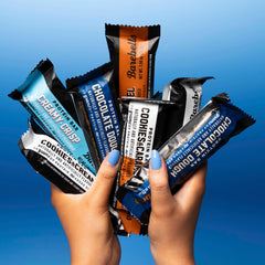 Barebells protein bars on display promoting macro-friendly choice.