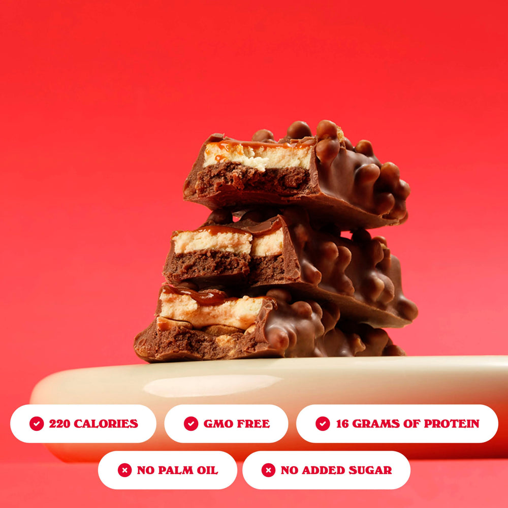 Milk chocolate coating on Barebells Marshmallow Road bar delivers smooth flavor.