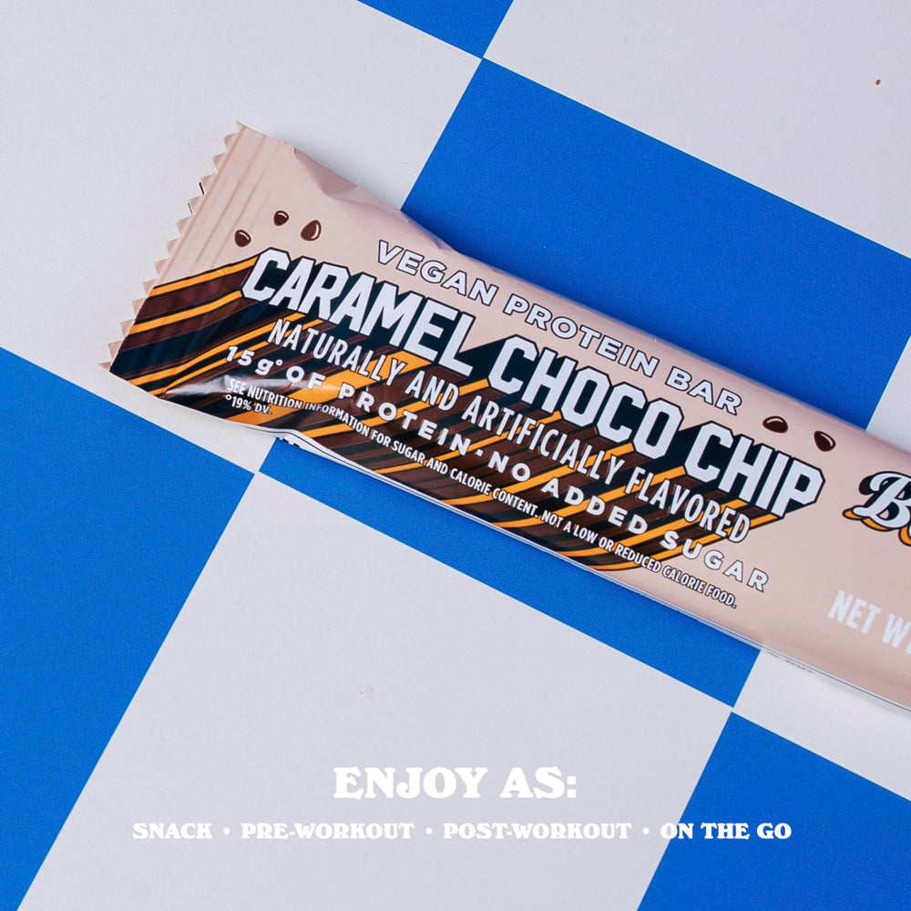 Barebells vegan protein bar caramel choco chip ingredients list highlights plant-based protein.