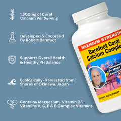 Barefoot Coral Calcium Complete bottle on shelf conveys natural pH balance support.