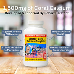 Barefoot Coral Calcium Complete label close-up highlights 2:1 calcium to magnesium ratio.