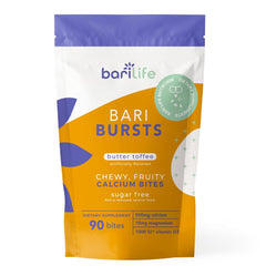 Bari Burst Butter Toffee chews close-up showing chewy texture for post-surgery nutrition