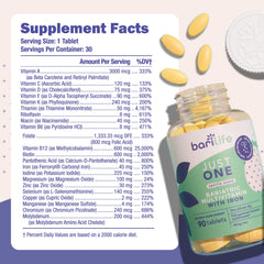 Illustration of 22 vitamins and minerals in Just One for comprehensive support.