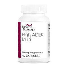 Bariatric Advantage ADEK multivitamin bottle label highlighting essential nutrients for post-surgery