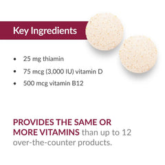 Nutrition facts panel highlights thiamin, iron, vitamin D, and B12.