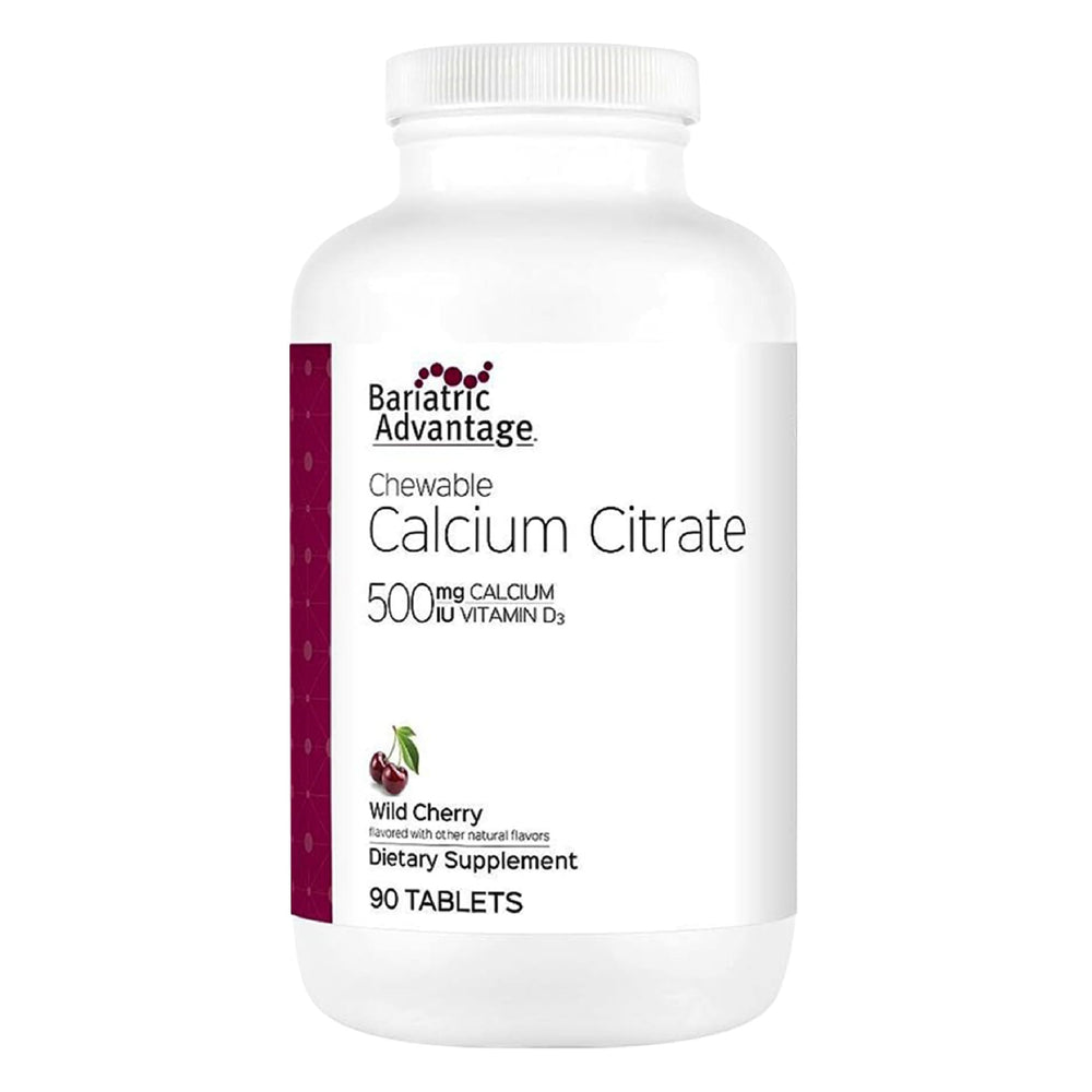 Bariatric Advantage calcium citrate chewable 500mg bottle front for daily bone support.