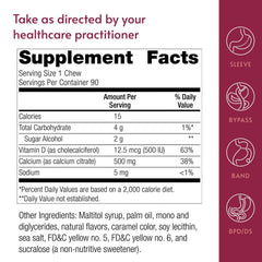 Bariatric Advantage Calcium Citrate Chewy Bites caramel flavor highlighted for tasty, sugar-free chewable calcium