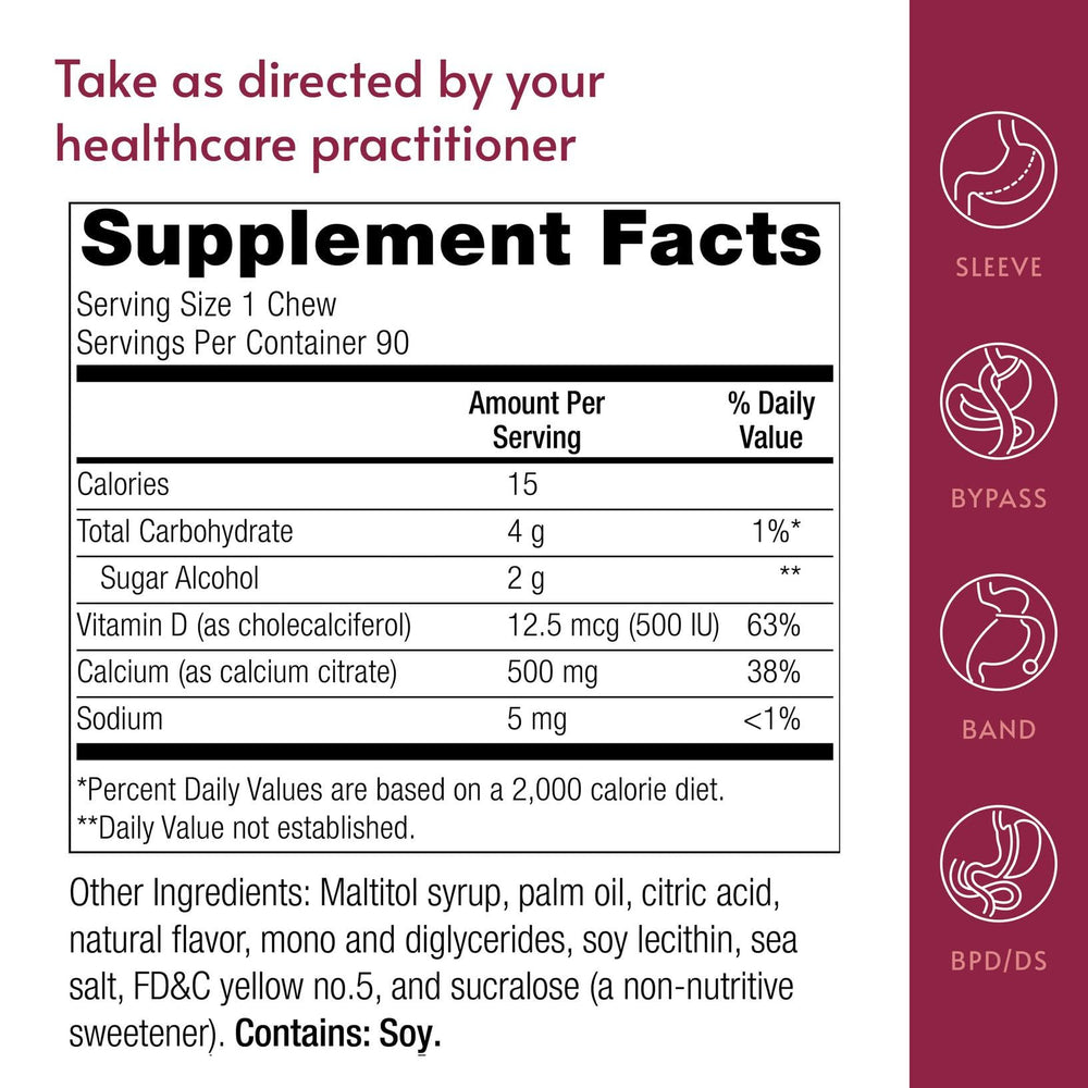 Bariatric Advantage label featuring vitamin D3 information for absorption