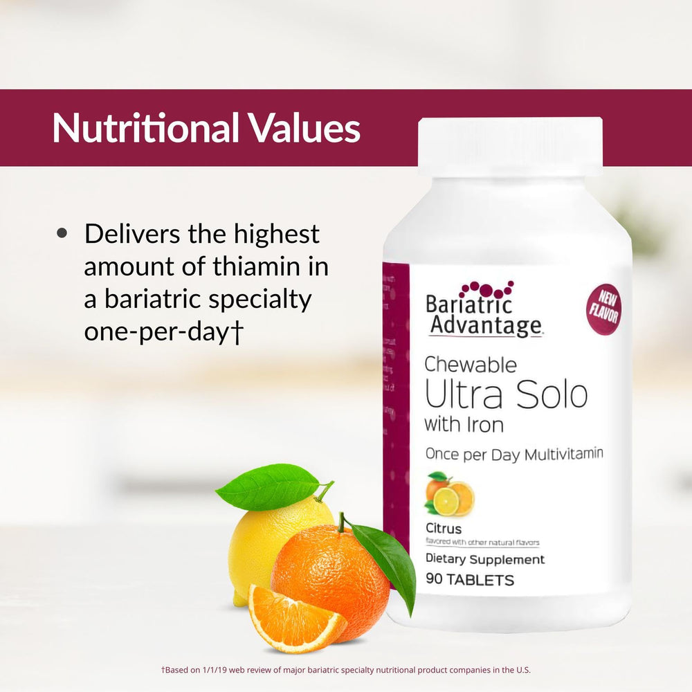 90-tablet Bariatric Advantage Ultra Solo bottle on a clean countertop for daily use.