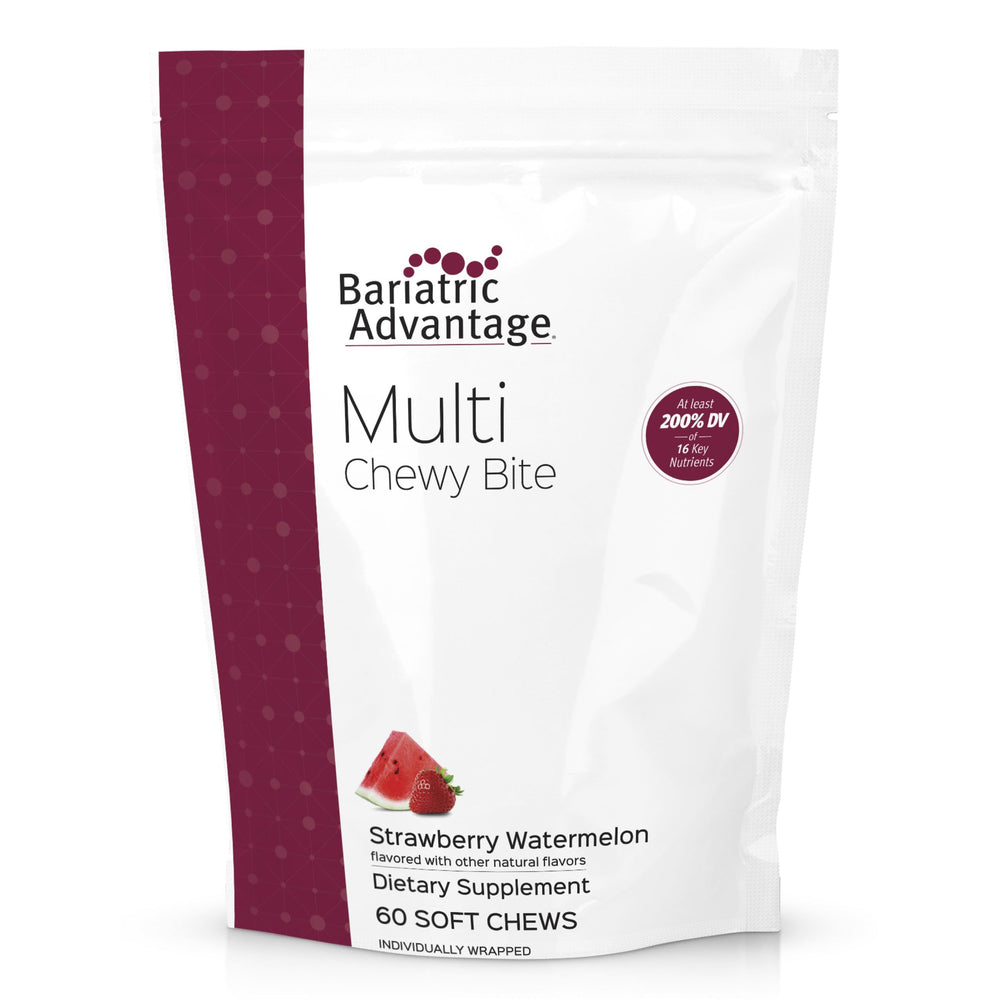 Bariatric Advantage Multi Chewy Bite bottle pour—easy daily use supports nutrient intake.