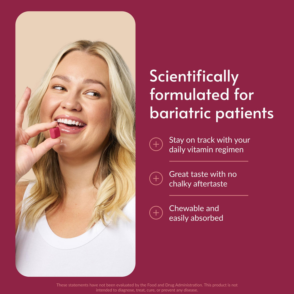 Bariatric Advantage Multi Chewy Bite closeup texture—soft chew with no chalky aftertaste.